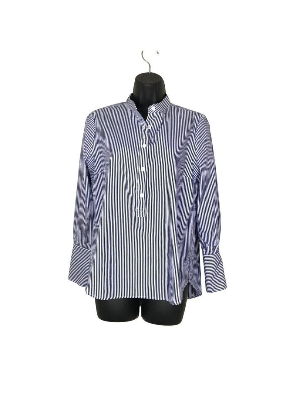 Veronica Beard Striped Mock Neck 3/4 Button Up Blouse Size 6